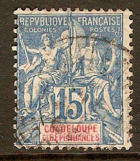 Guadeloupe 1892 15c Blue on quadrille paper. SG40.